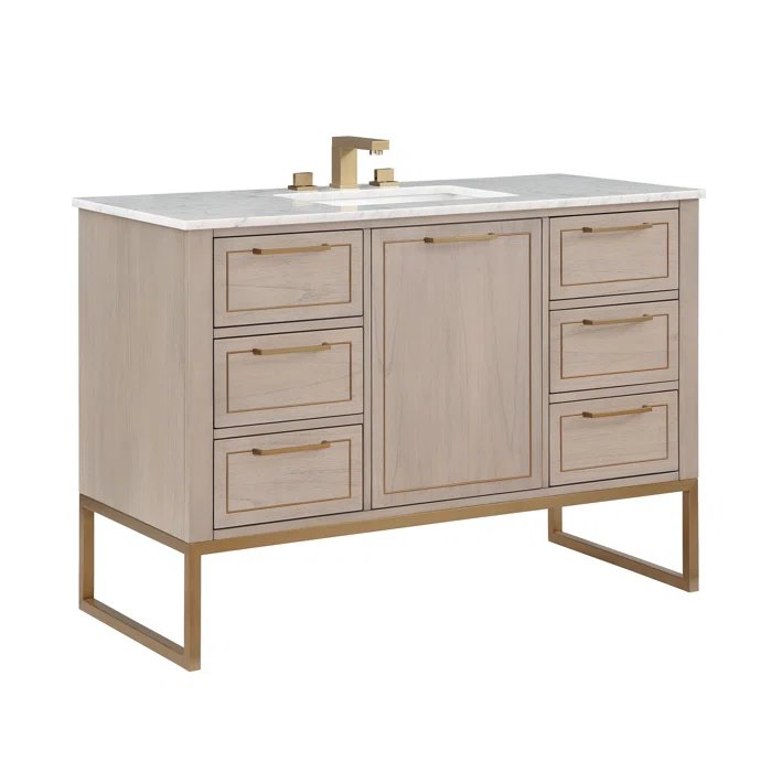 Markham 48" Vanity Cashmere Grey/ Satin Brass - Marble Top