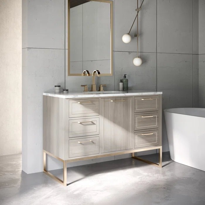 Markham 48" Vanity Cashmere Grey/ Satin Brass - Marble Top