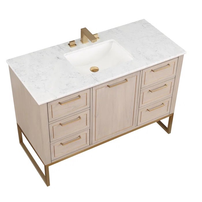 Markham 48" Vanity Cashmere Grey/ Satin Brass - Marble Top