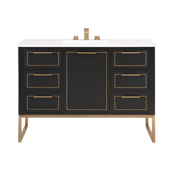 Markham 48" Vanity Midnight Black / Satin Brass - Quartz Top