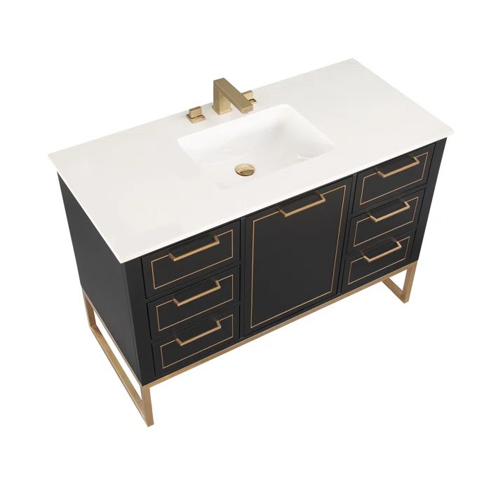 Markham 48" Vanity Midnight Black / Satin Brass - Quartz Top