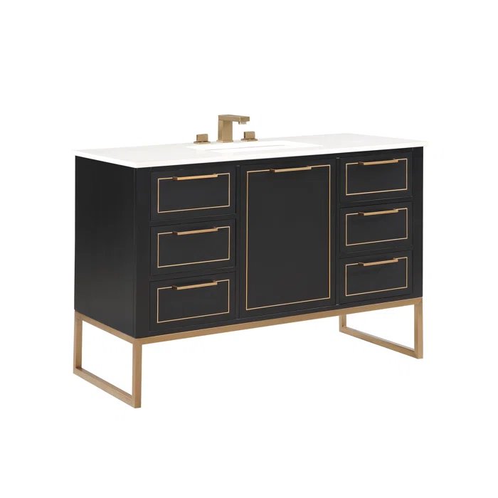 Markham 48" Vanity Midnight Black / Satin Brass - Quartz Top