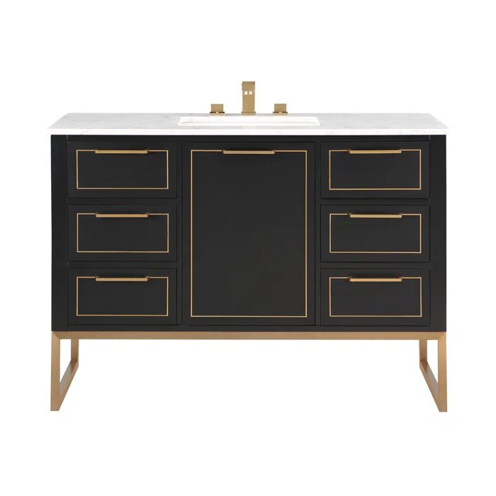 Markham 48" Vanity Midnight Black / Satin Brass - Marble Top