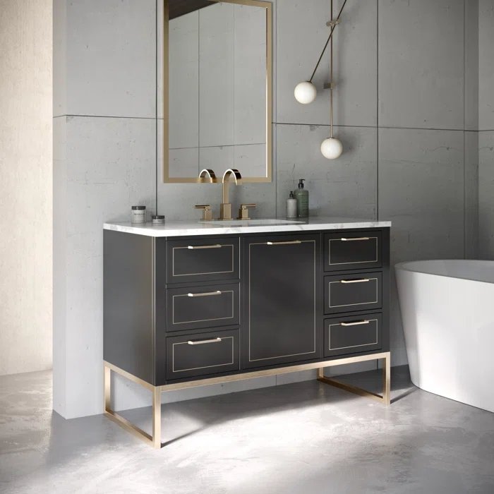 Markham 48" Vanity Midnight Black / Satin Brass - Marble Top