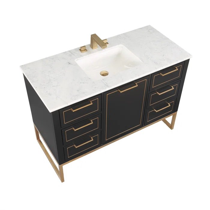 Markham 48" Vanity Midnight Black / Satin Brass - Marble Top