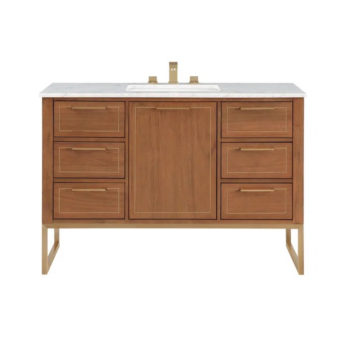 Markham 48" Vanity Walnut / Satin Brass - Marble Top