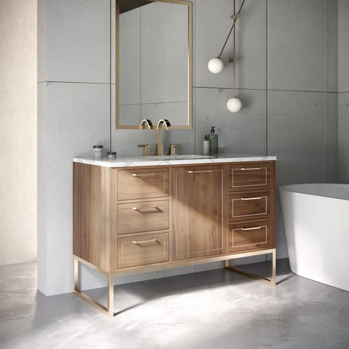 Markham 48" Vanity Walnut / Satin Brass - Marble Top