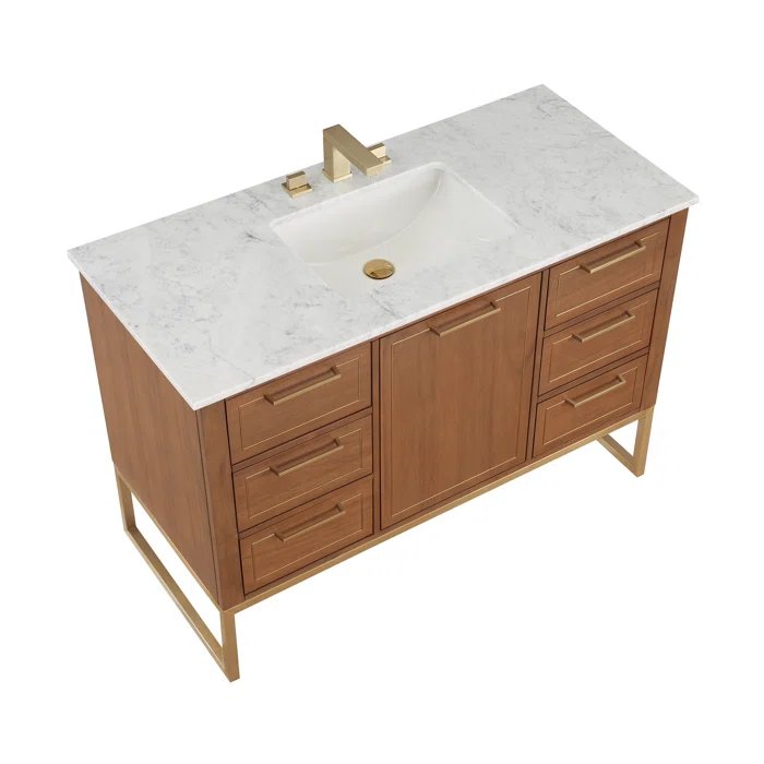 Markham 48" Vanity Walnut / Satin Brass - Marble Top