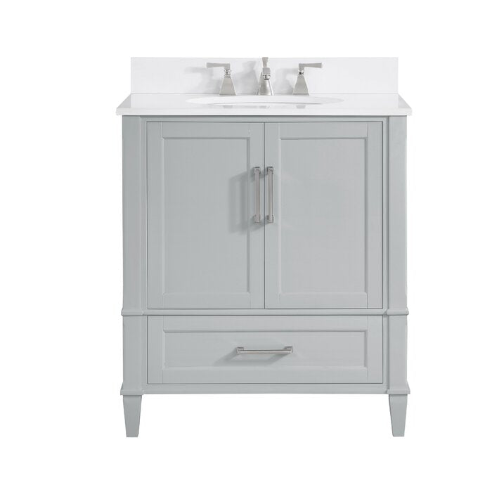 Montauk 30" Bathroom Vanity, Morning Fog Grey with White Quartz top