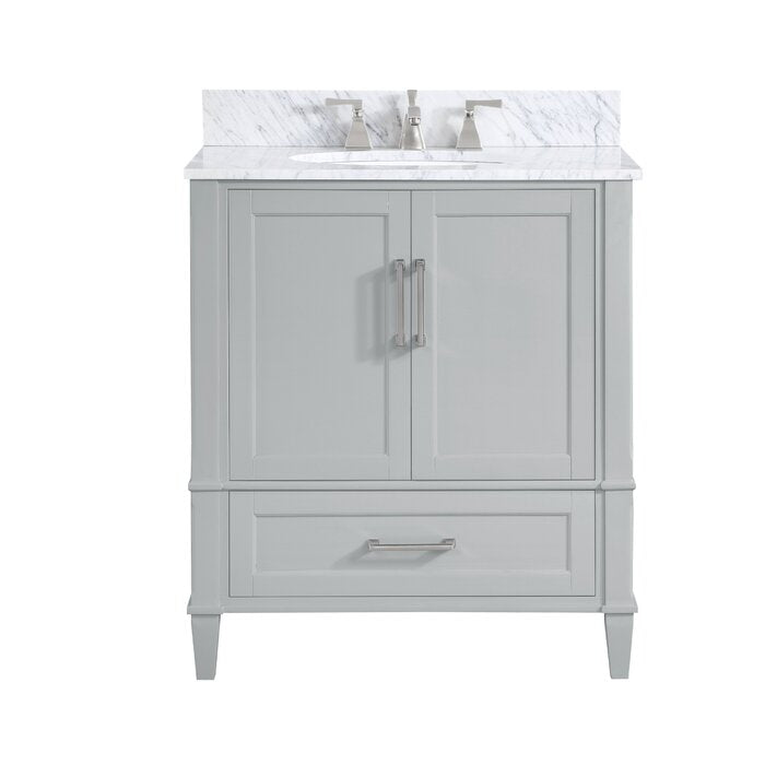 Montauk 30" Bathroom Vanity, Morning Fog Grey with Carrara Marble top