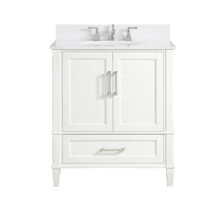 Montauk 30" Bathroom Vanity, Pure White with White Quartz top