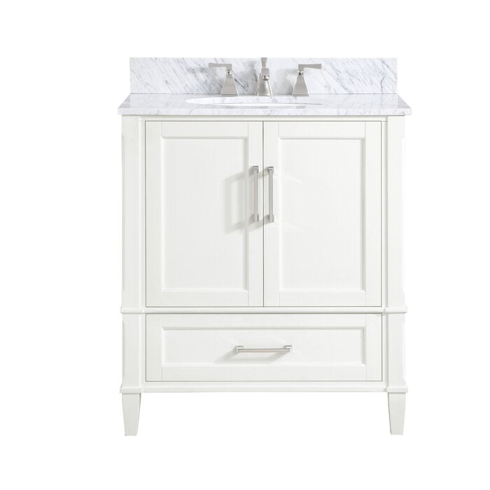 Montauk 30" Bathroom Vanity, Pure White with Carrara Marble top