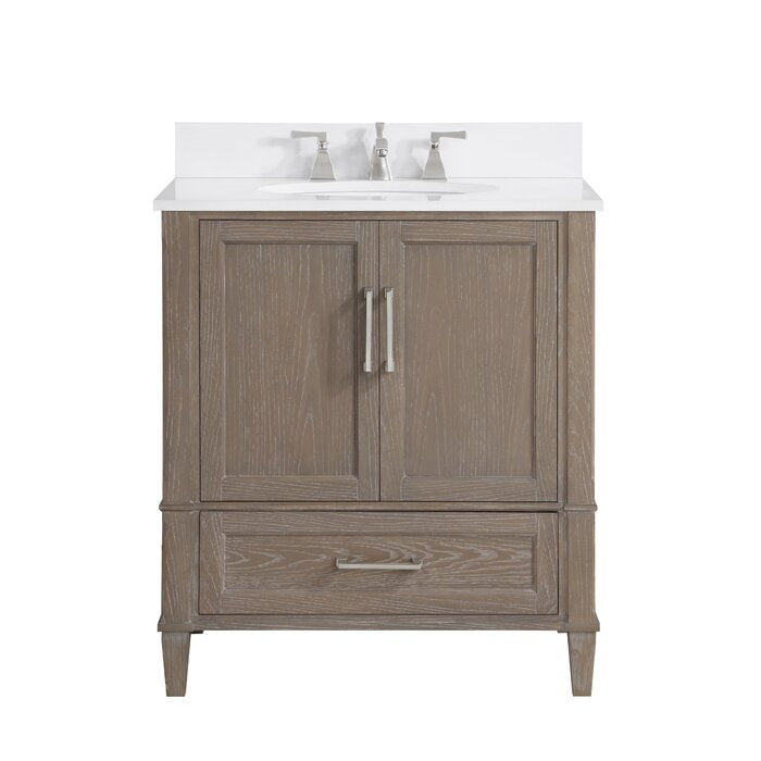 Montauk 30" Bathroom Vanity, Light Oak with White Quartz top