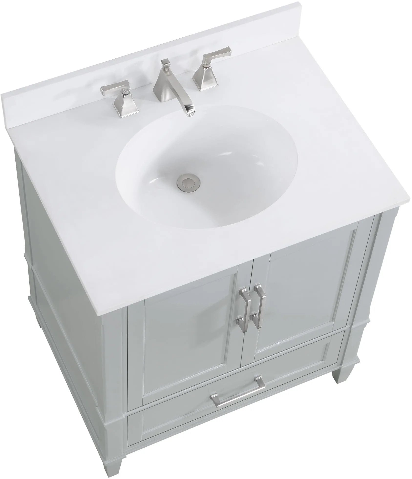 Montauk 36" Bathroom Vanity, Morning Fog Grey with White Quartz top