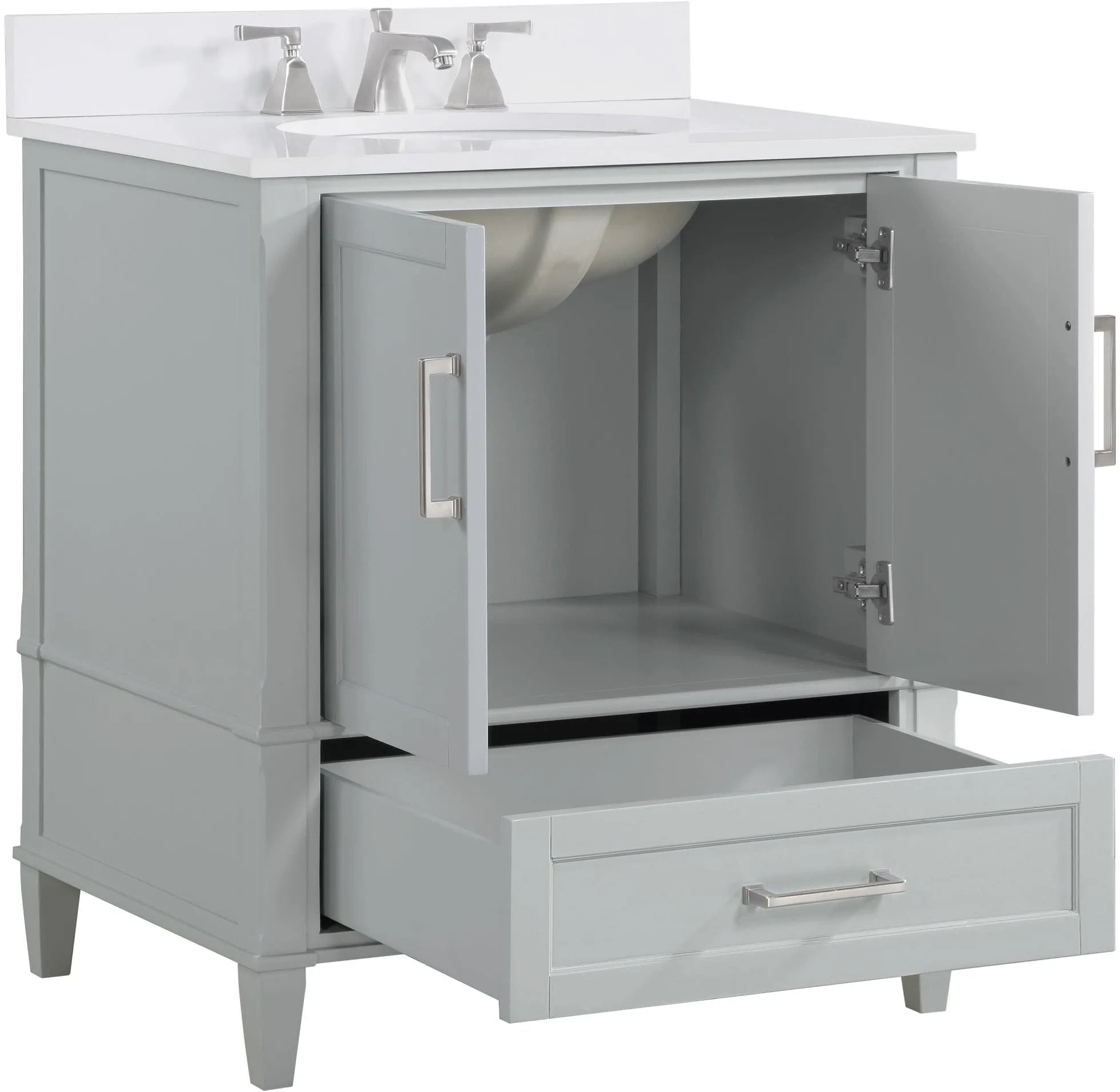 Montauk 36" Bathroom Vanity, Morning Fog Grey with White Quartz top