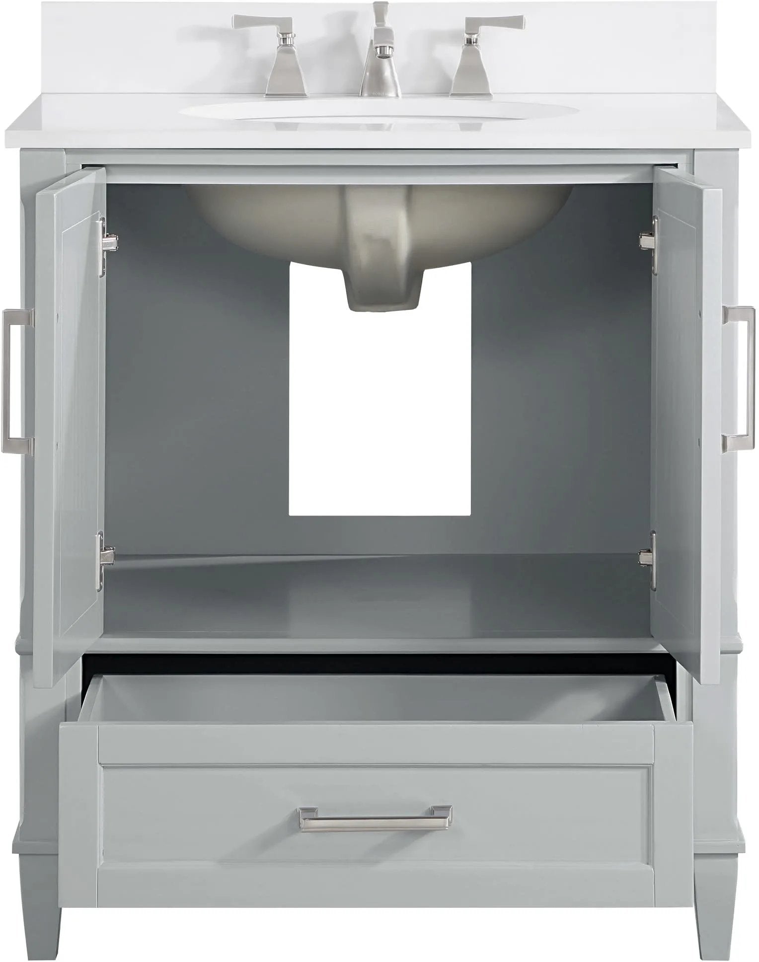 Montauk 36" Bathroom Vanity, Morning Fog Grey with White Quartz top