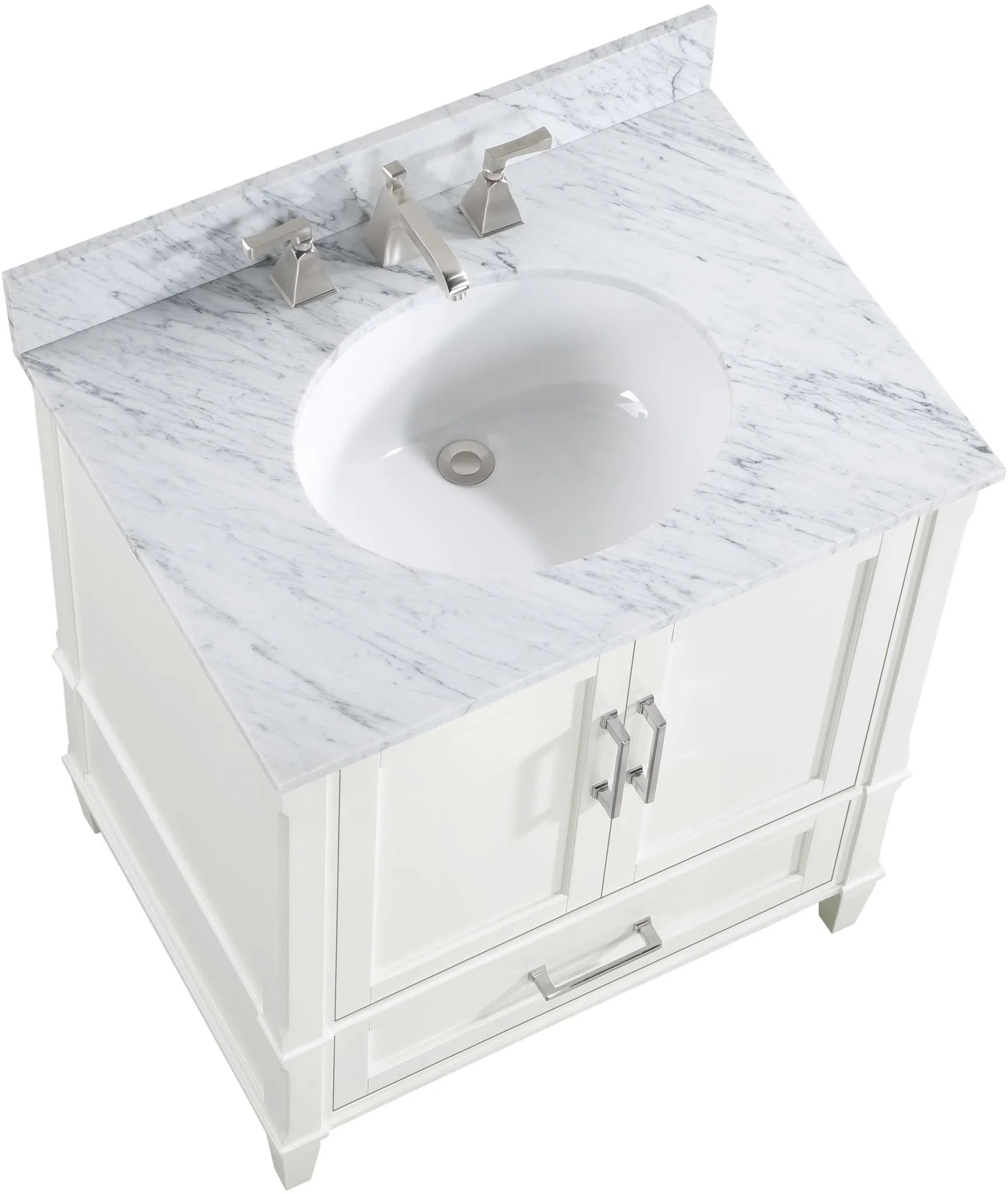 Montauk 36" Bathroom Vanity, Pure White with Carrara Marble top