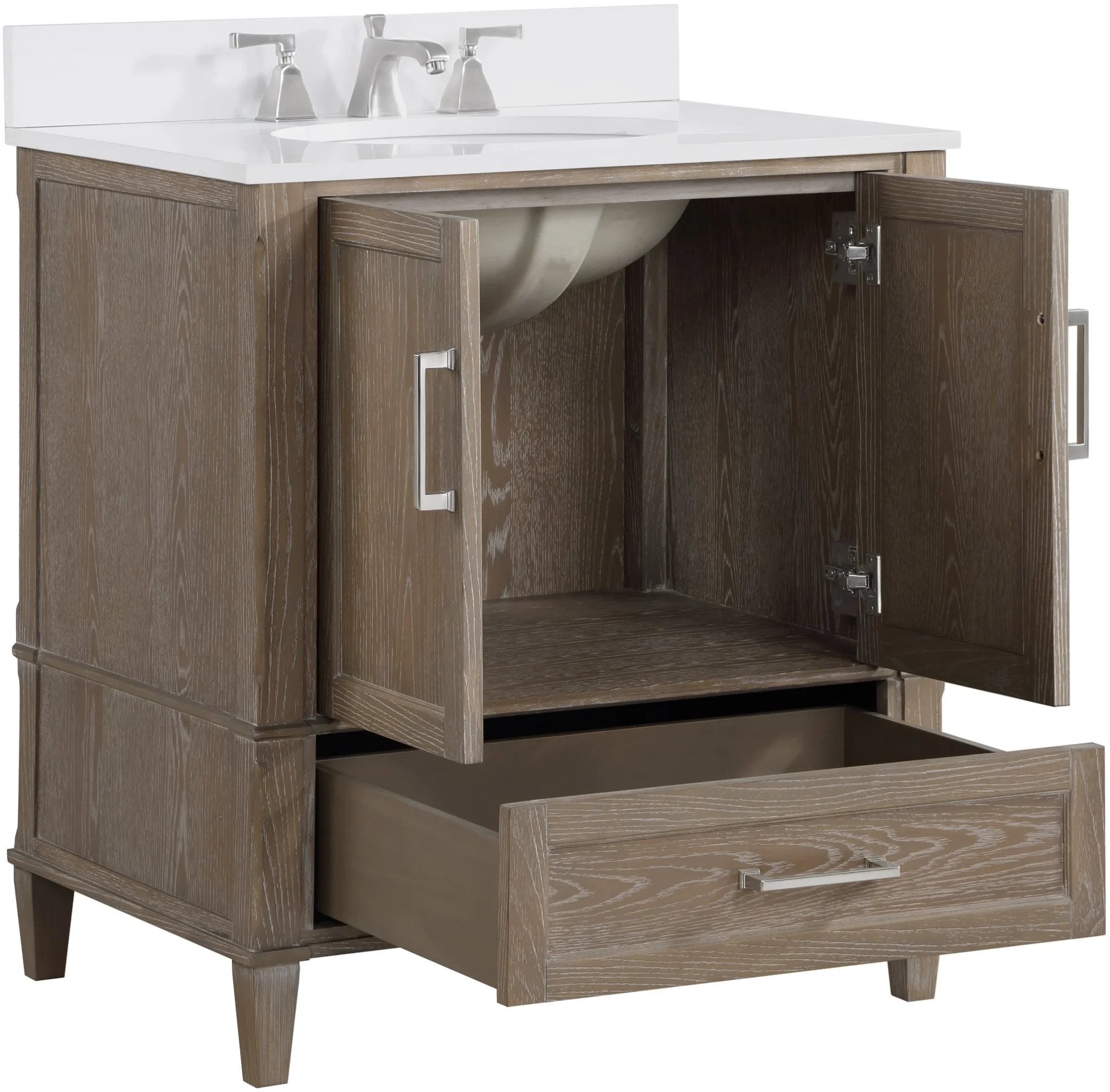 Montauk 36" Bathroom Vanity, Light Oak with White Quartz top