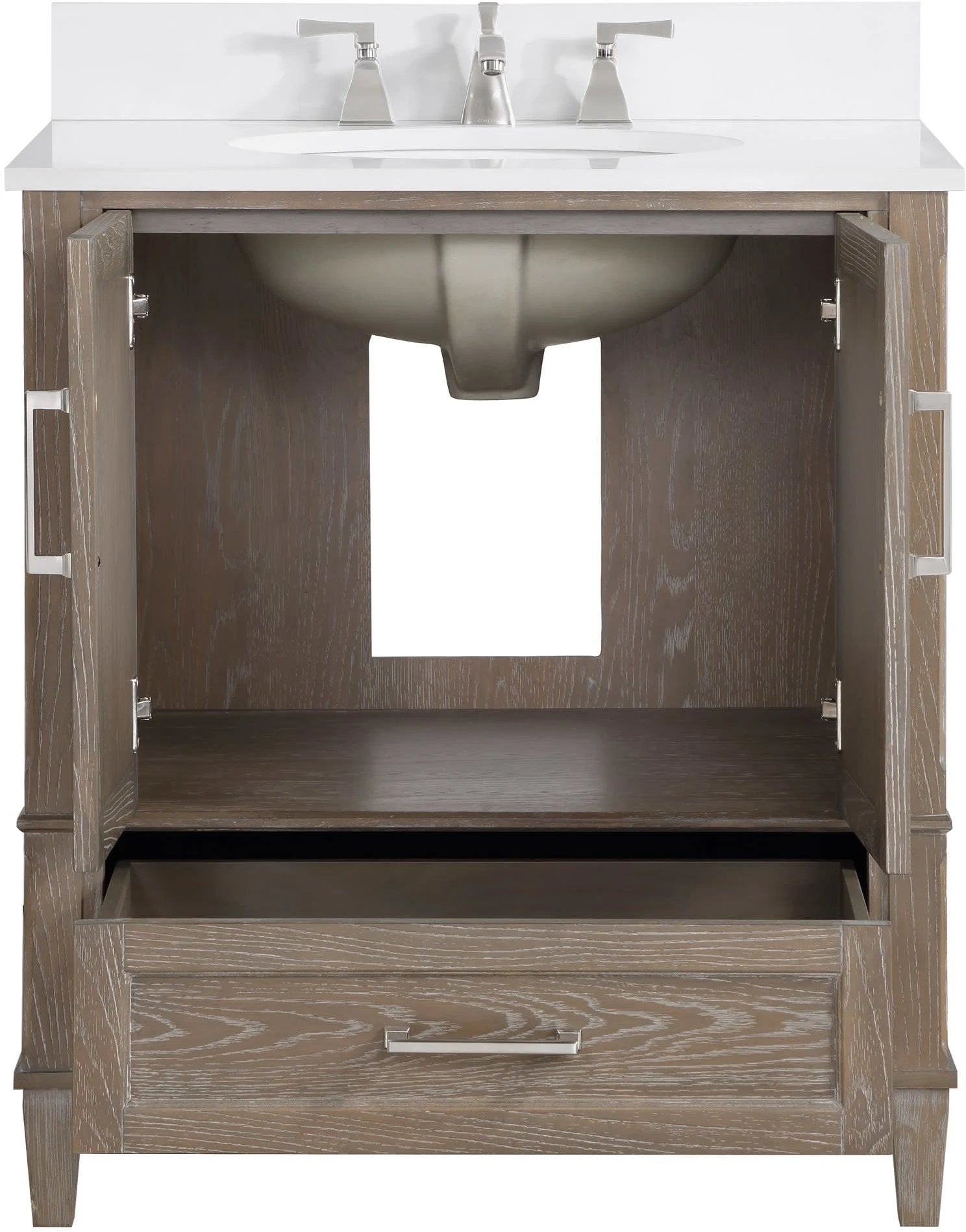 Montauk 36" Bathroom Vanity, Light Oak with White Quartz top