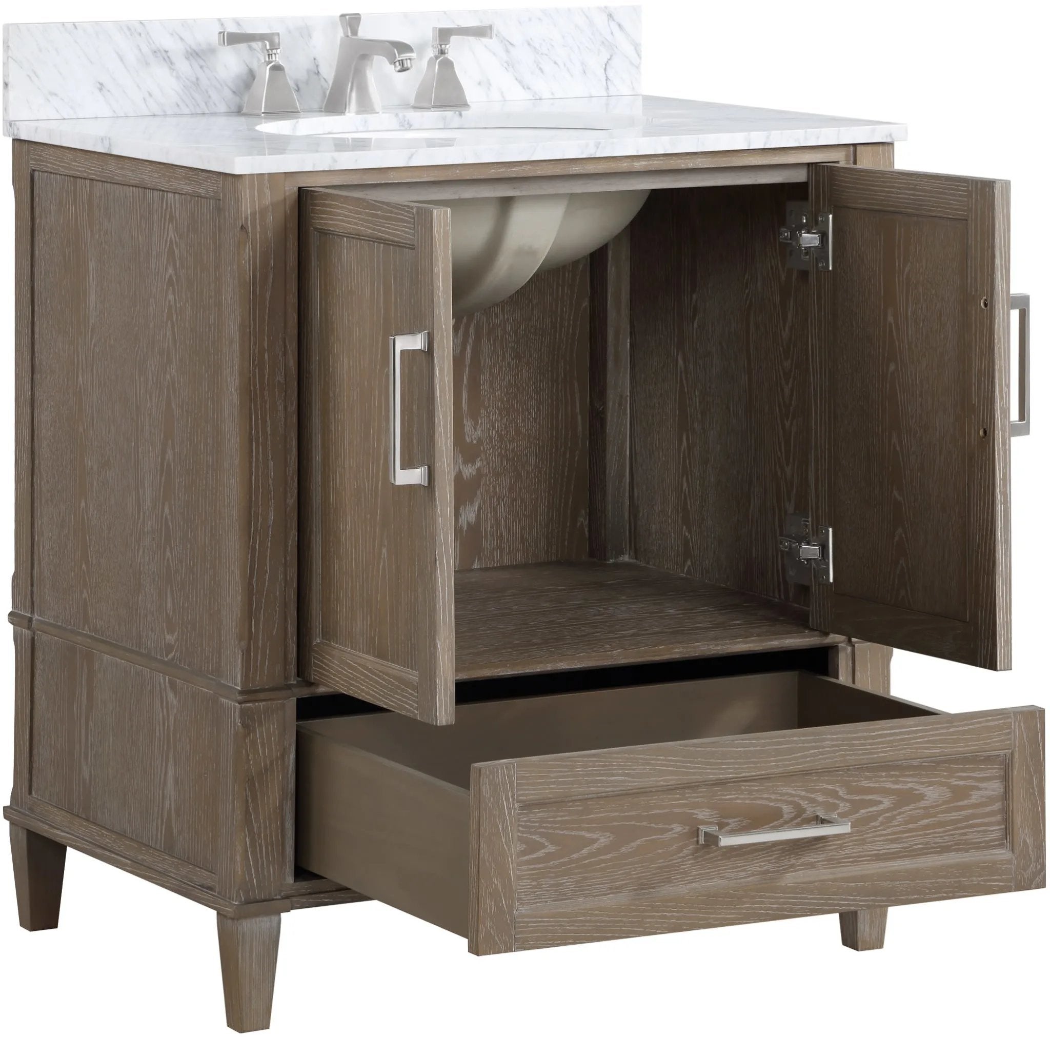 Montauk 36" Bathroom Vanity, Light Oak with Carrara Marble top