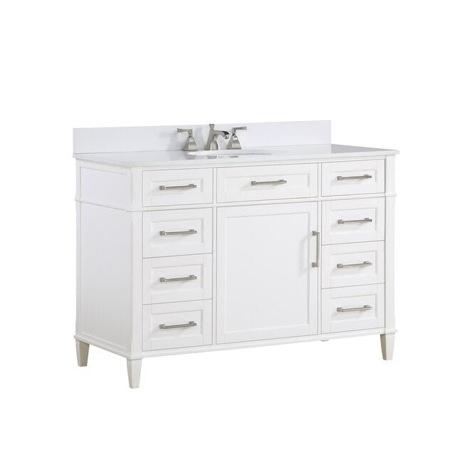 Montauk 48" Bathroom Vanity, Pure White with White Quartz top