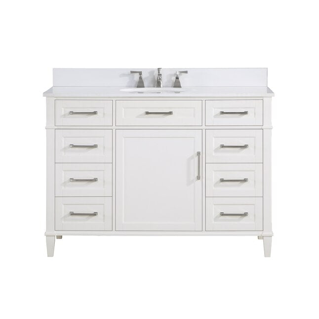 Montauk 48" Bathroom Vanity, Pure White with White Quartz top