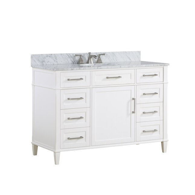 Montauk 48" Bathroom Vanity, Pure White with Carrara Marble top