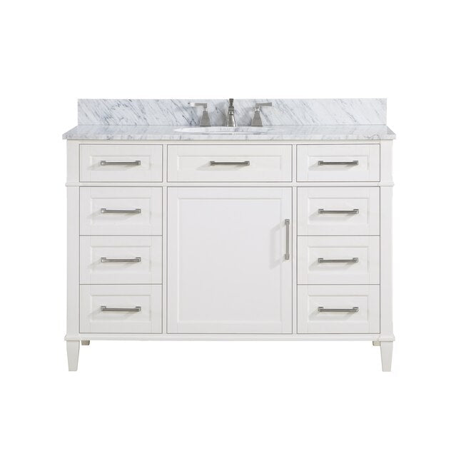 Montauk 48" Bathroom Vanity, Pure White with Carrara Marble top