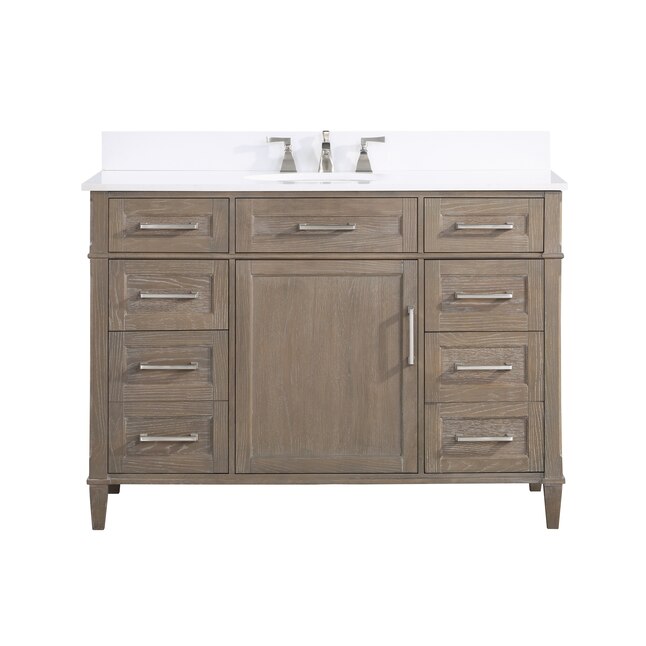 Montauk 48" Bathroom Vanity, Light Oak with White Quartz top