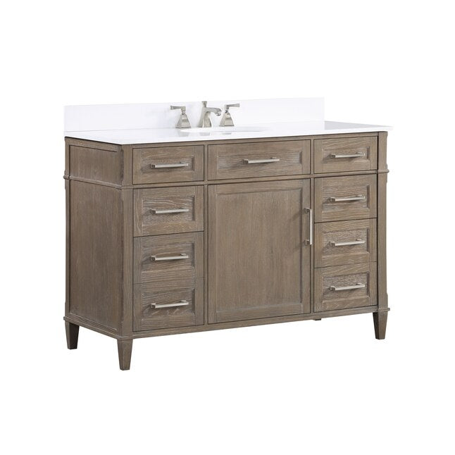 Montauk 48" Bathroom Vanity, Light Oak with White Quartz top