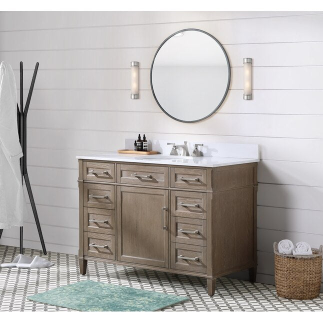 Montauk 48" Bathroom Vanity, Light Oak with White Quartz top