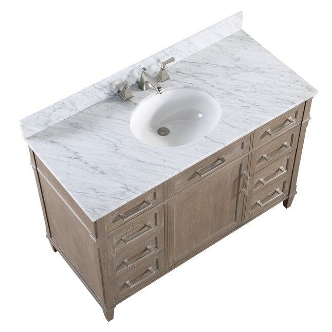 Montauk 48" Bathroom Vanity, Light Oak with Carrara Marble top