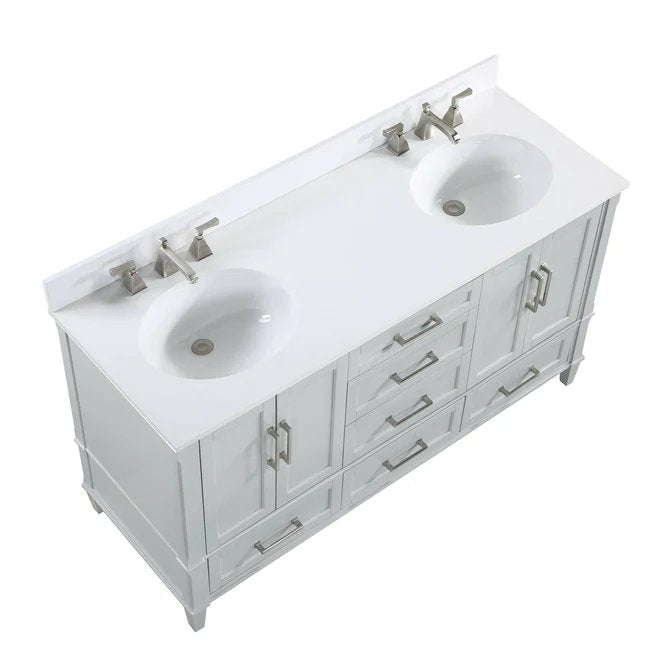 Montauk 60" Bathroom Vanity, Morning Fog Grey with White Quartz top