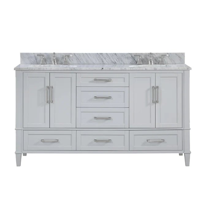 Montauk 60" Bathroom Vanity, Morning Fog Grey with Carrara Marble top