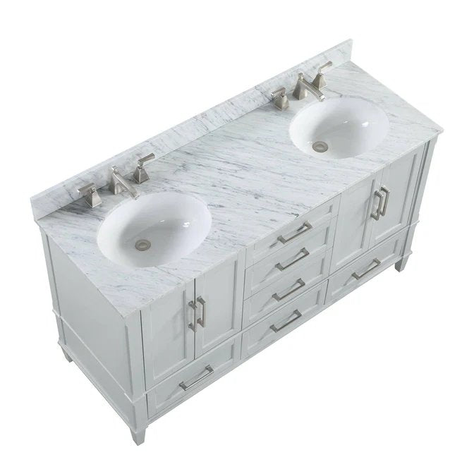 Montauk 60" Bathroom Vanity, Morning Fog Grey with Carrara Marble top