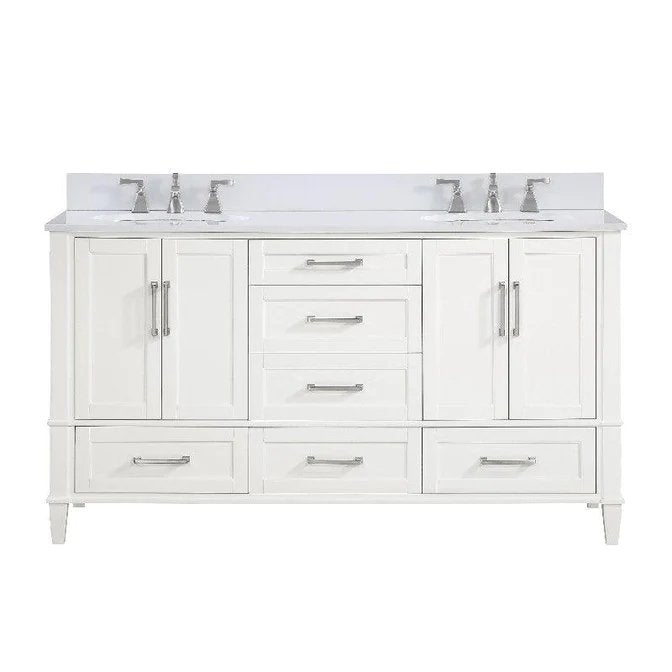 Montauk 60" Bathroom Vanity, Pure White with White Quartz top