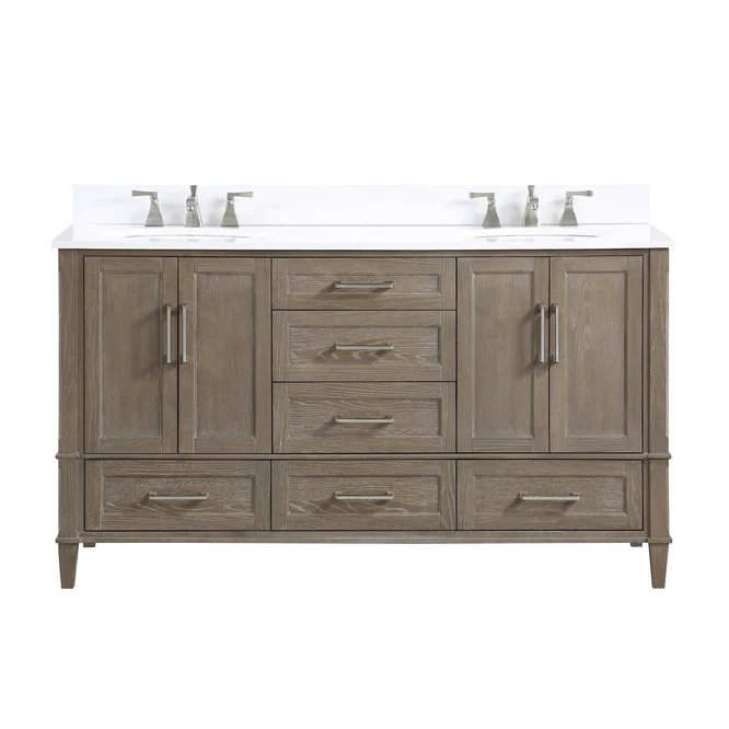 Montauk 60" Bathroom Vanity, Light Oak with White Quartz top