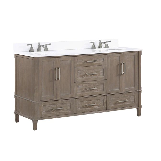 Montauk 60" Bathroom Vanity, Light Oak with White Quartz top