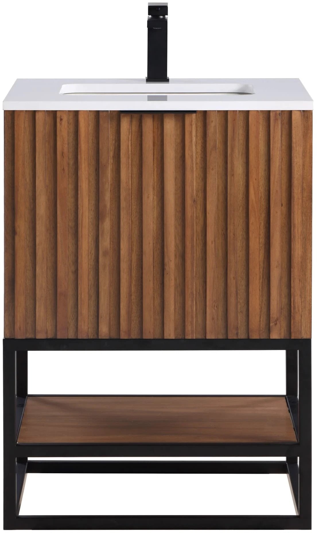 Terra 24" Bathroom Vanity, Walnut and Matte Black with White Quartz top