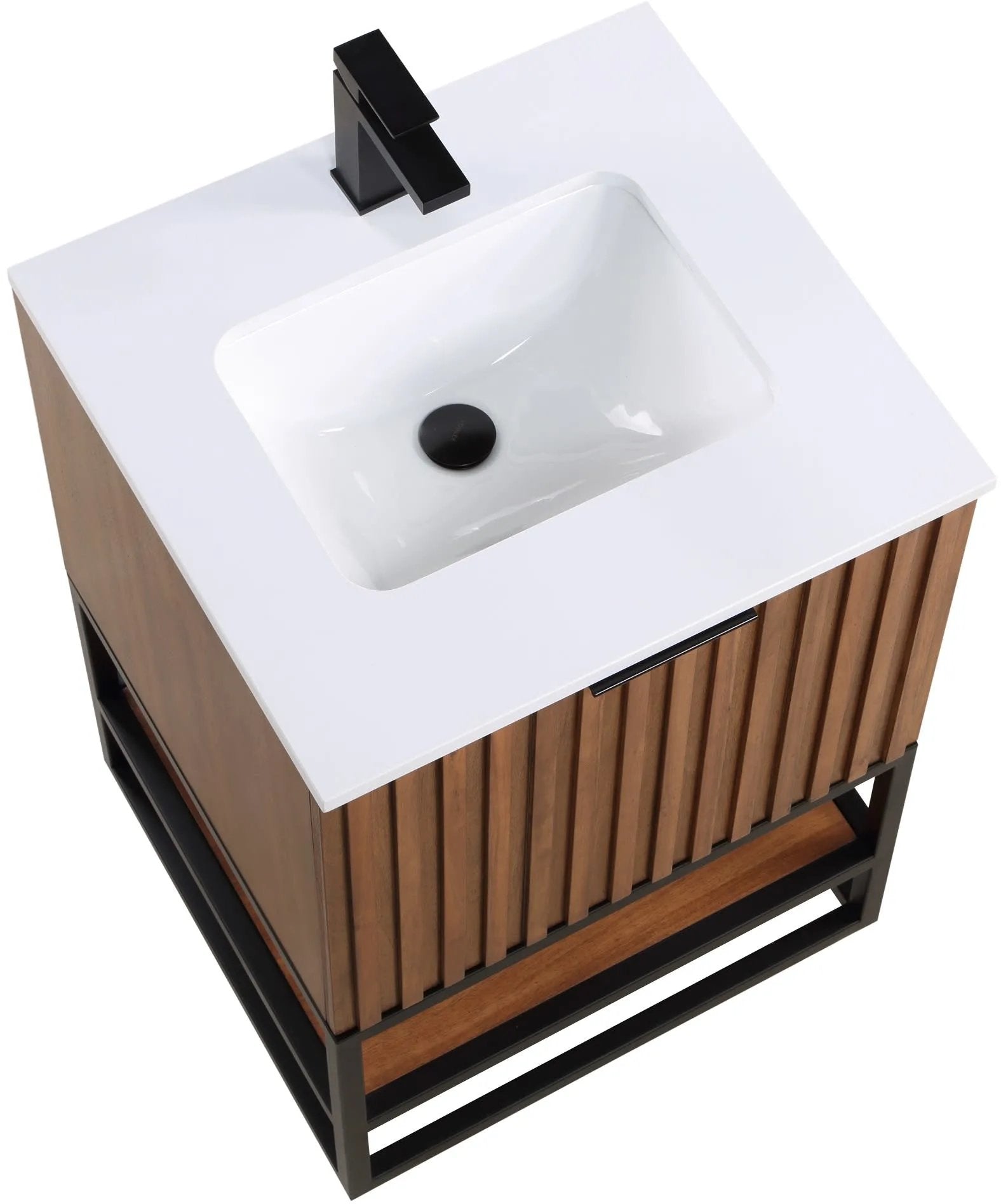 Terra 24" Bathroom Vanity, Walnut and Matte Black with White Quartz top