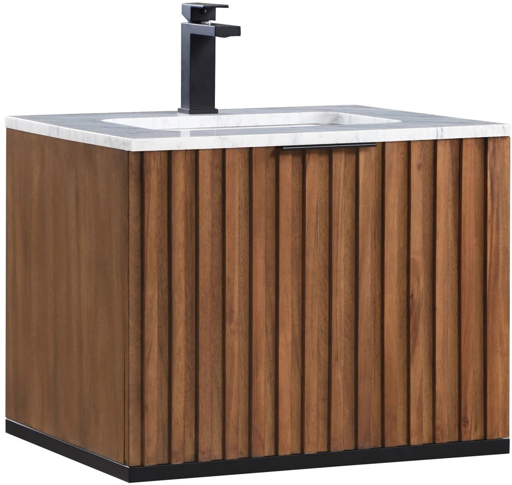 Terra 24" Wallmount Bathroom Vanity, Walnut and Matte Black with Carrara Marble