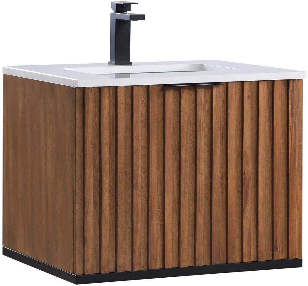 Terra 24" Wallmount Bathroom Vanity, Walnut and Matte Black with White Quartz