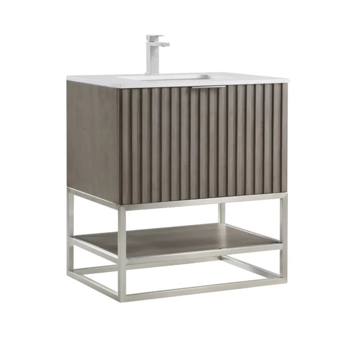 Terra 30" Bathroom Vanity, Greywash with White Quartz top