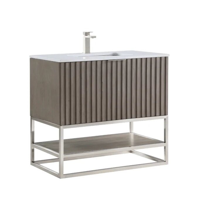 Terra 36" Bathroom Vanity, Greywash with White Quartz top