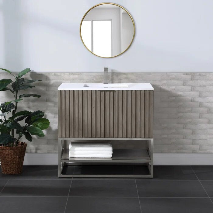 Terra 36" Bathroom Vanity, Greywash with White Quartz top