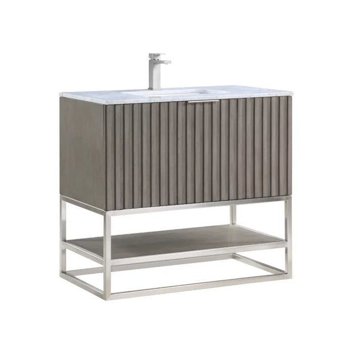 Terra 36" Bathroom Vanity, Greywash with Carrara Marble top