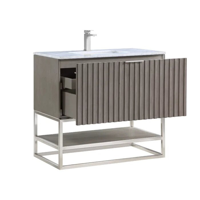 Terra 36" Bathroom Vanity, Greywash with Carrara Marble top