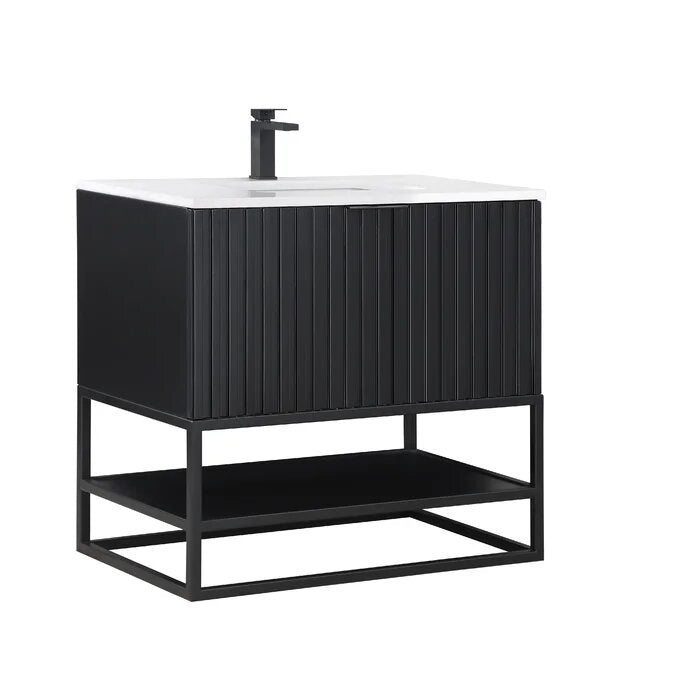 Terra 36" Bathroom Vanity, Black with White Quartz top