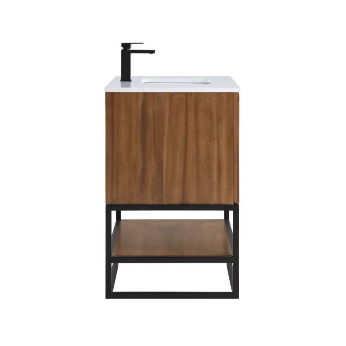 Terra 36" Bathroom Vanity, Walnut and Matte Black with White Quartz top