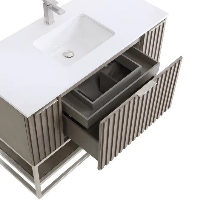 Terra 48" Bathroom Vanity, Greywash with White Quartz top